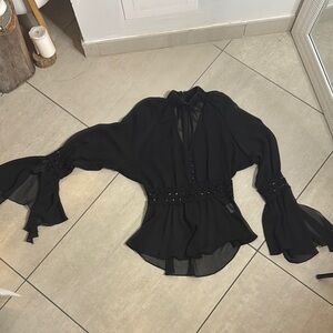 NICHOLAS Black Blouse with Flared Sleeves